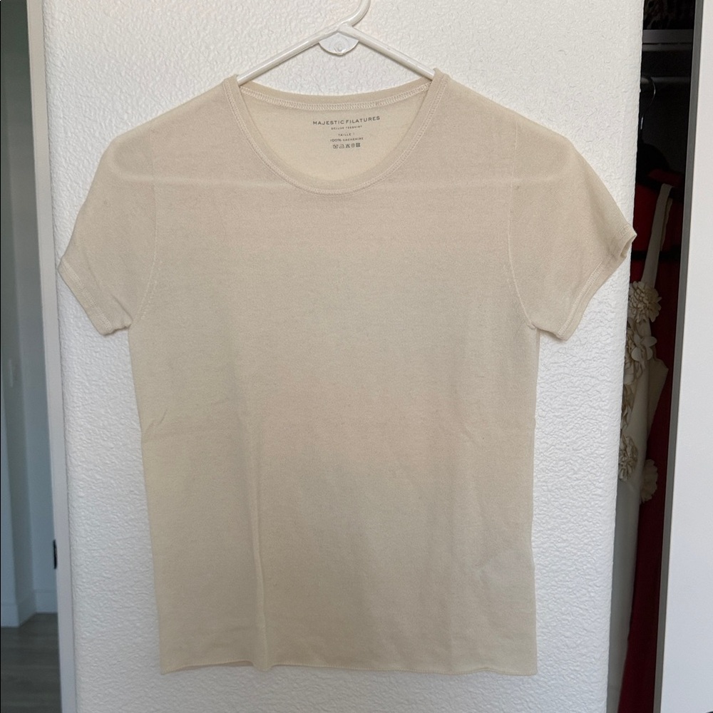 Majestic filatures Cream Short-Sleeve 100% cashmere Crewneck Tee